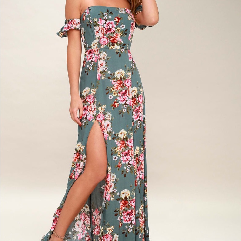 Lulus Primrose Path Sage Green Floral Print Maxi Dress